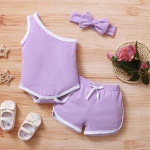 3-piece Romper & Headband & Shorts for Baby Girl